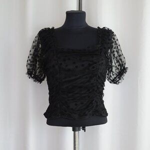 NWT Puff Sheer Sleeve Black Crop Top Sz L